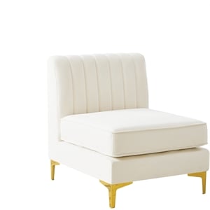Maklaine Contemporary Velvet Armless Chair with Deep Channel Tufting in Cream