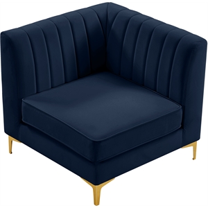 maklaine contemporary navy velvet corner chair