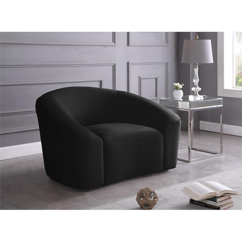 Maklaine Upholstery Contemporary Velvet Chair with Curved Back in Black