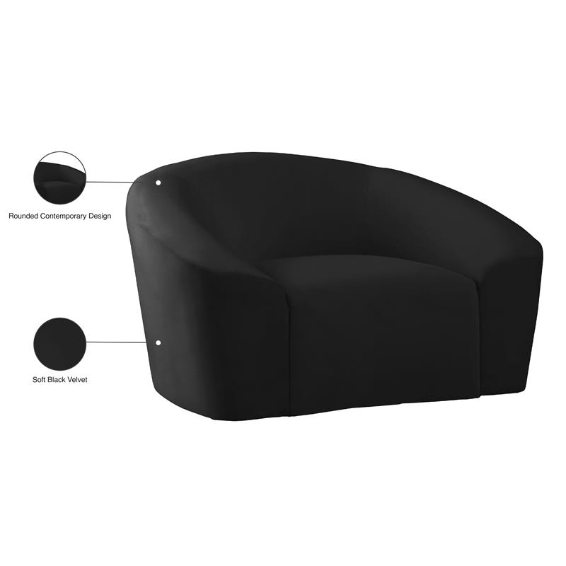 Maklaine Upholstery Contemporary Velvet Chair with Curved Back in Black
