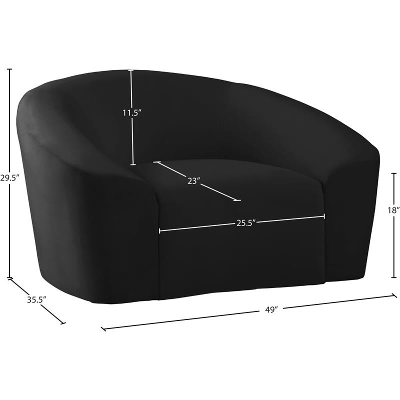 Maklaine Upholstery Contemporary Velvet Chair with Curved Back in Black