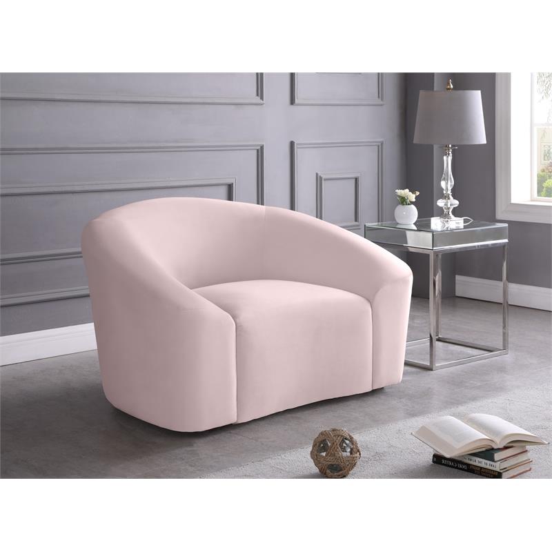 Maklaine Upholstery Contemporary Style Velvet Chair with Curved Back in Pink
