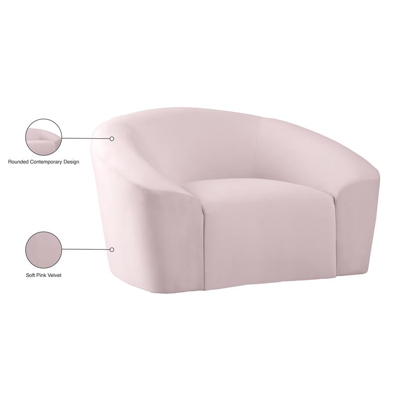 Maklaine Upholstery Contemporary Style Velvet Chair with Curved Back in Pink