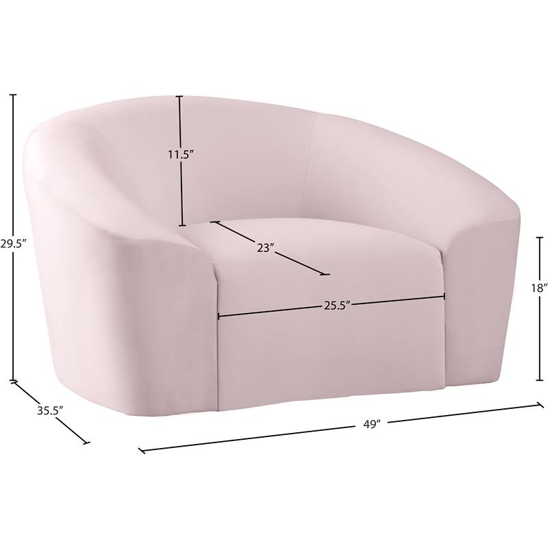 Maklaine Upholstery Contemporary Style Velvet Chair with Curved Back in Pink