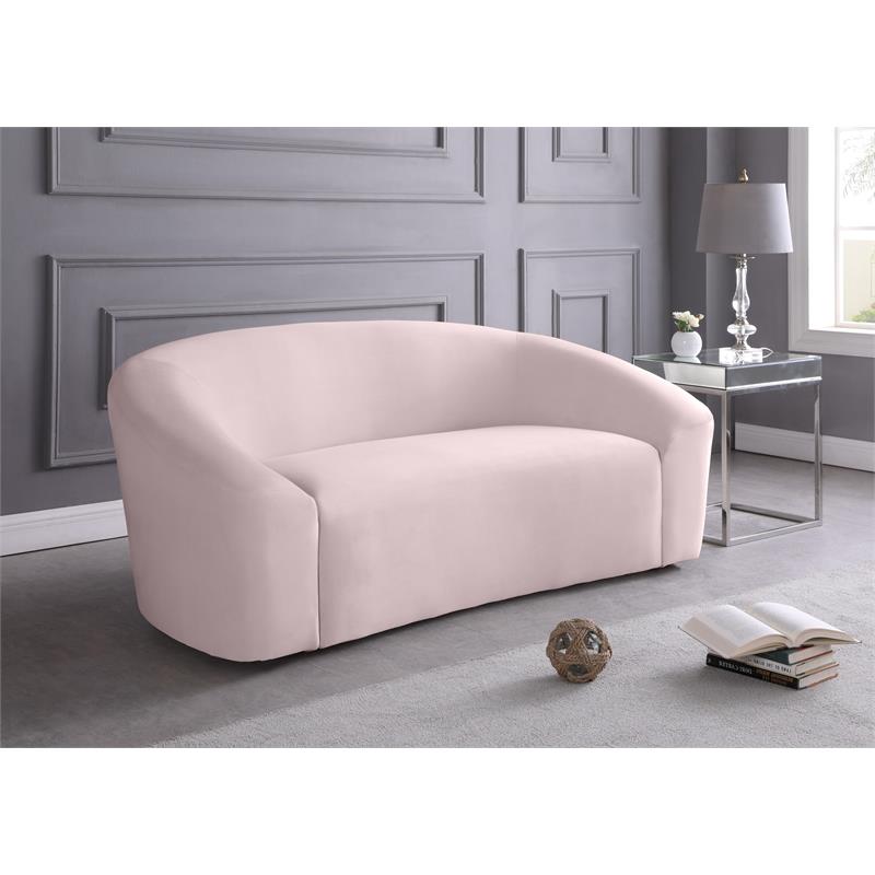 Maklaine Upholstery Contemporary Velvet Loveseat with Curved Back in Pink