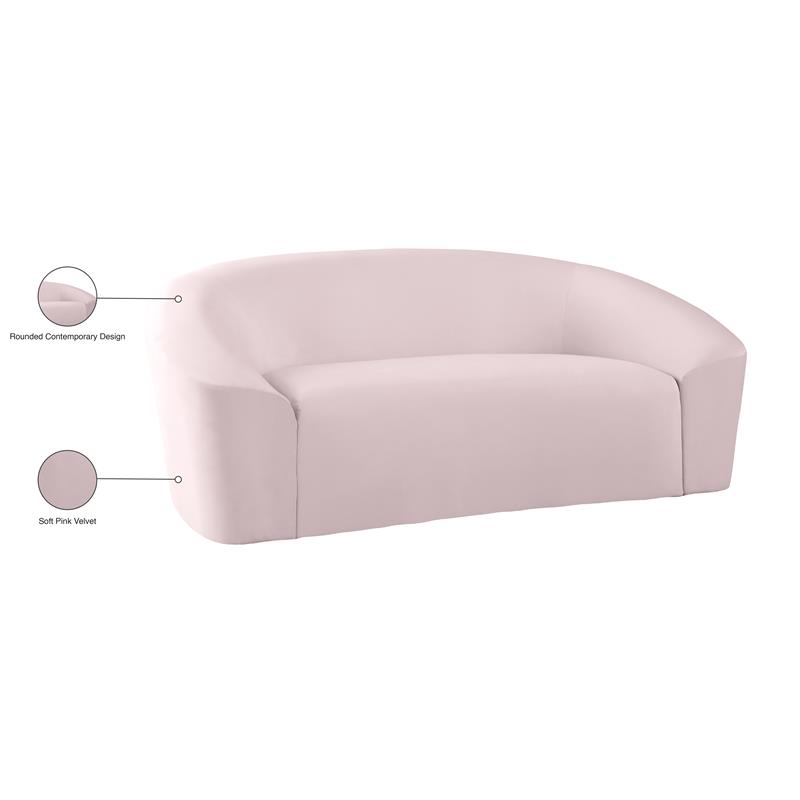 Maklaine Upholstery Contemporary Velvet Loveseat with Curved Back in Pink