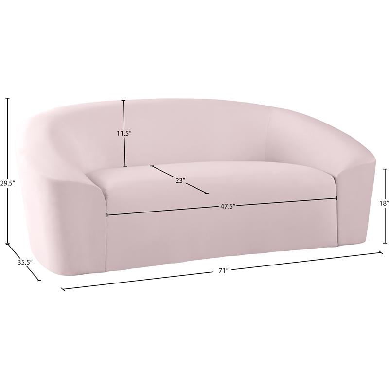 Maklaine Upholstery Contemporary Velvet Loveseat with Curved Back in Pink