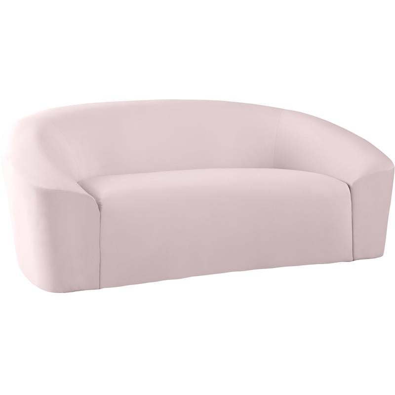 Maklaine Upholstery Contemporary Velvet Loveseat with Curved Back in Pink