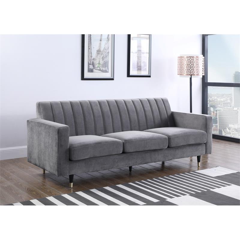 Maklaine Contemporary Upholstery Velvet Sofa in Gray