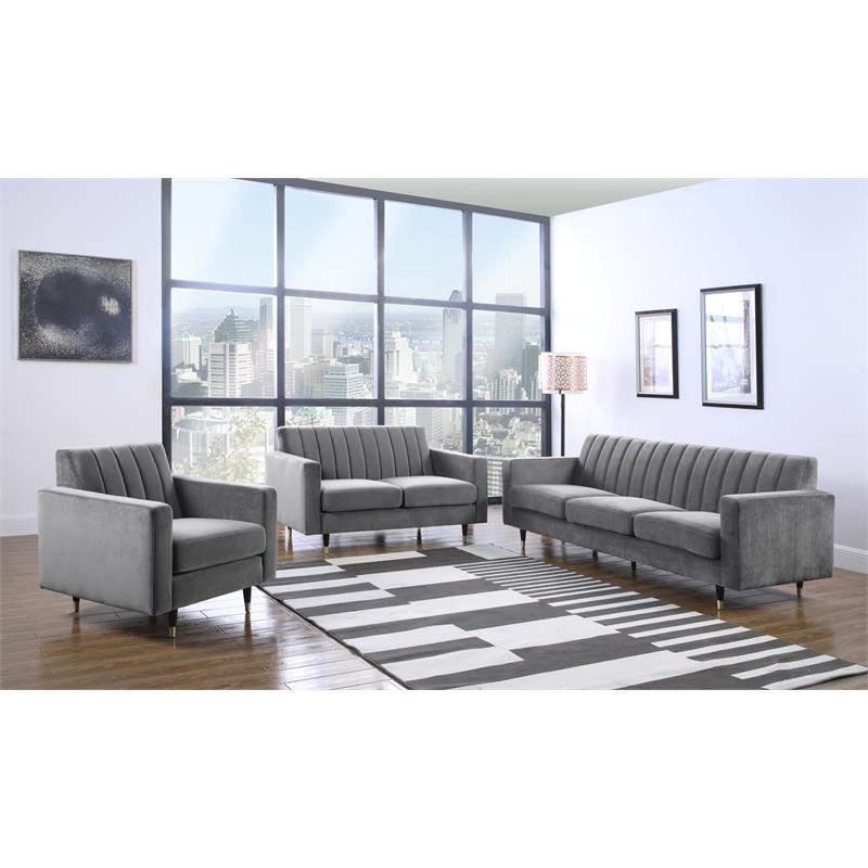 Maklaine Contemporary Upholstery Velvet Sofa in Gray