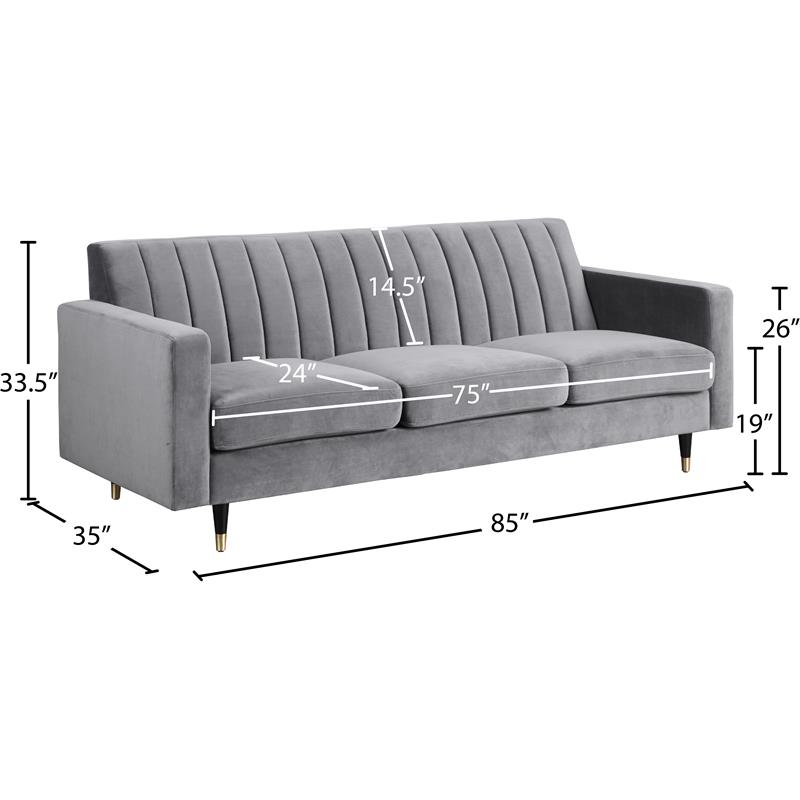 Maklaine Contemporary Upholstery Velvet Sofa in Gray