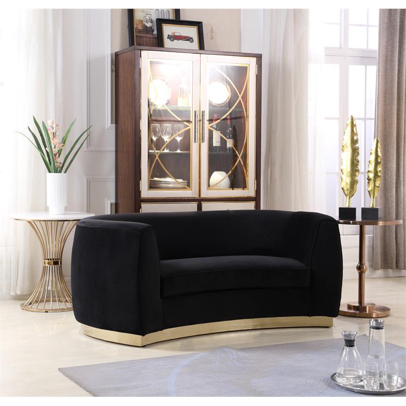 Maklaine Contemporary Velvet Loveseat in Black