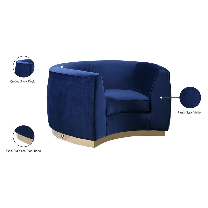 Maklaine Contemporary Velvet Accent Chair in Navy and Gold