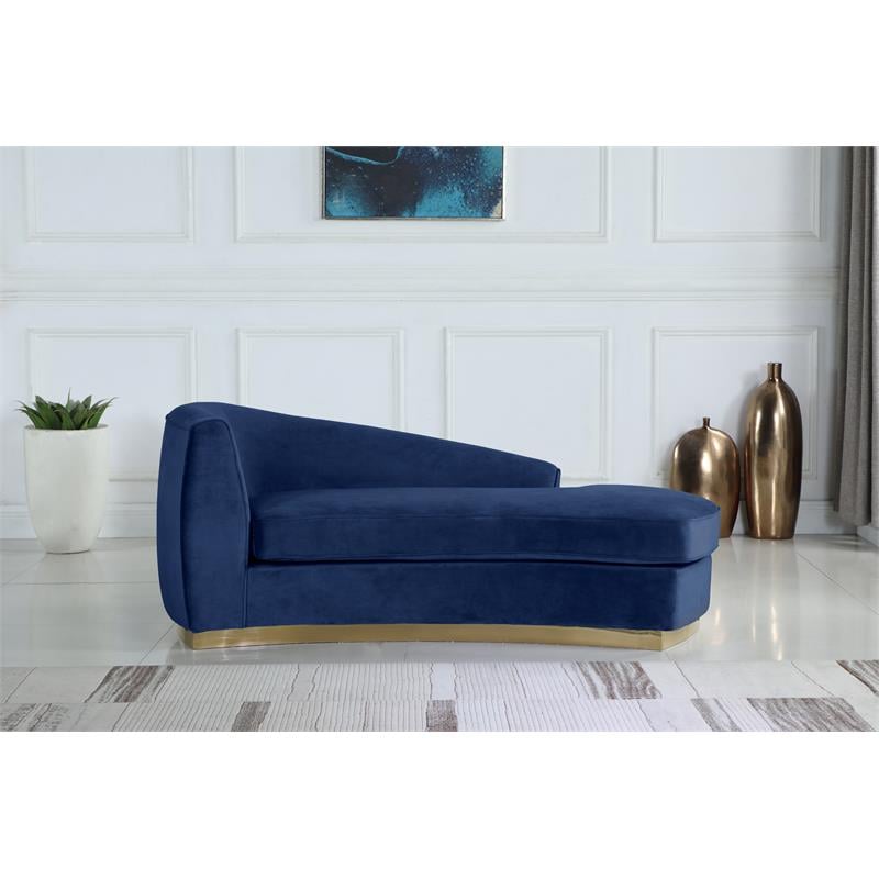 Maklaine Contemporary Curved Back Velvet Chaise in Navy and Gold