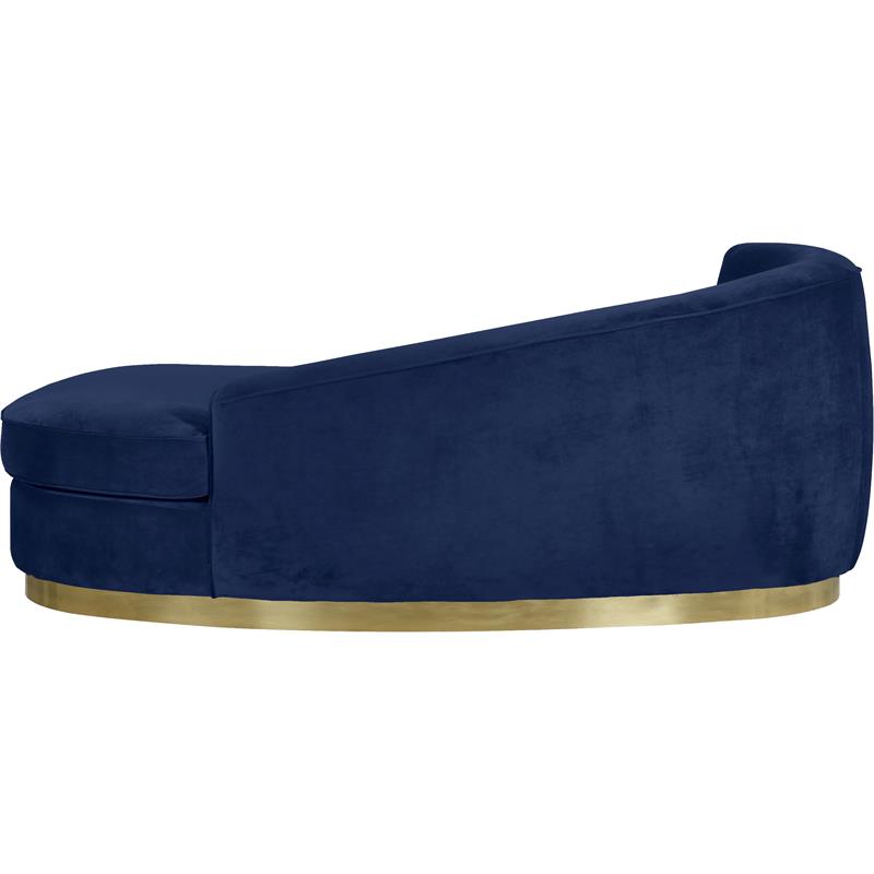 Maklaine Contemporary Curved Back Velvet Chaise in Navy and Gold