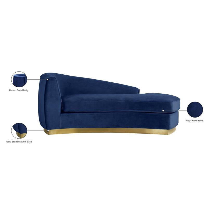 Maklaine Contemporary Curved Back Velvet Chaise in Navy and Gold