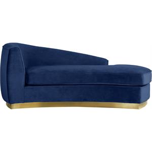 maklaine contemporary curved back velvet chaise in navy and gold