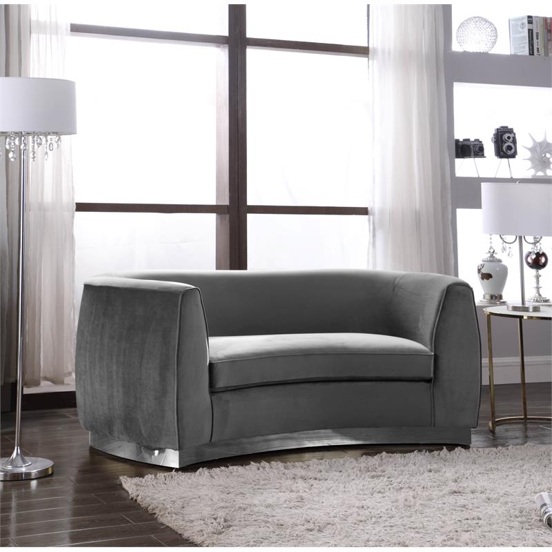 Maklaine Contemporary Velvet Loveseat in Gray