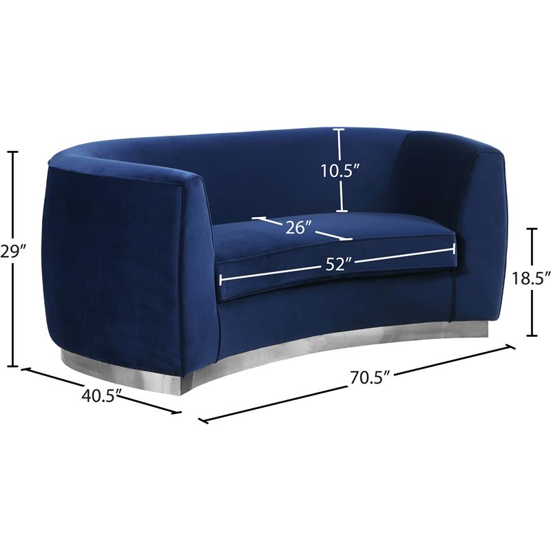 Maklaine Contemporary Velvet Loveseat in Navy