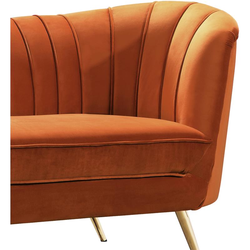 Maklaine Contemporary Velvet Accent Chair in Cognac and Gold