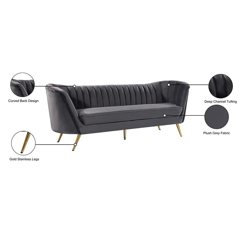 Maklaine Contemporary Upholstery Velvet Sofa in Gray