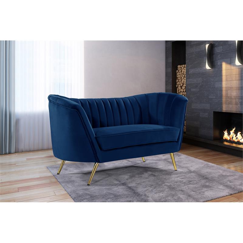 Maklaine Contemporary Velvet Loveseat in Navy