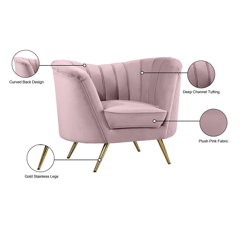 Maklaine Contemporary Velvet Accent Chair in Pink and Gold
