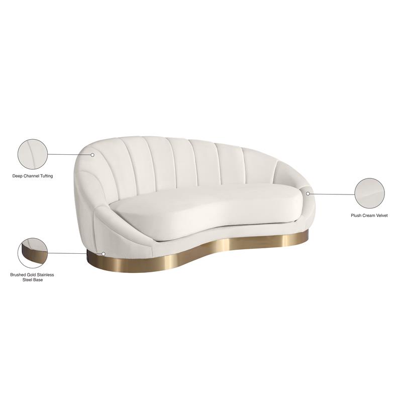 Maklaine Contemporary Upholstery Cream Velvet Chaise