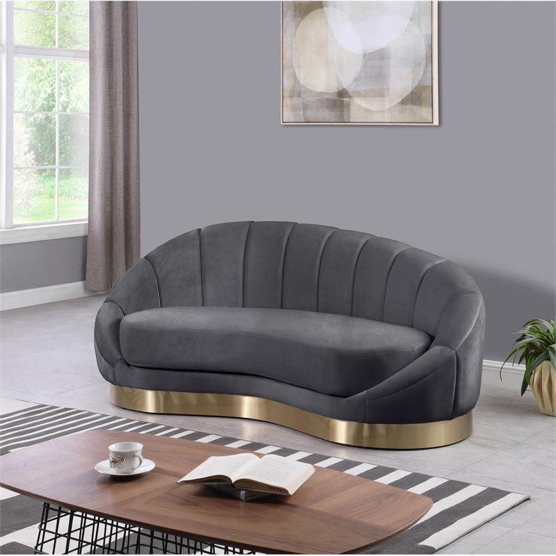 Maklaine Contemporary Upholstery Gray Velvet Chaise
