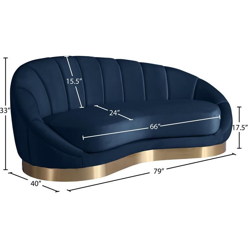 Maklaine Contemporary Upholstery Navy Velvet Chaise