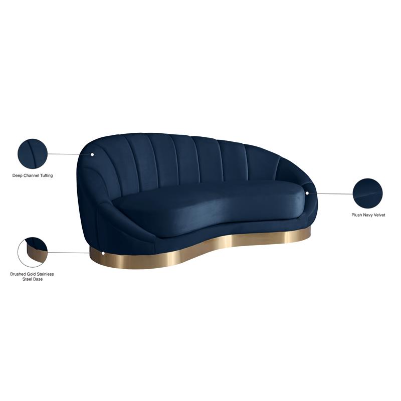 Maklaine Contemporary Upholstery Navy Velvet Chaise