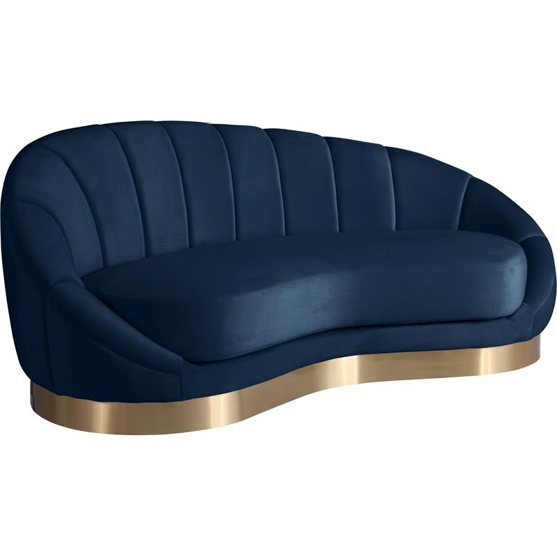 Maklaine Contemporary Upholstery Navy Velvet Chaise