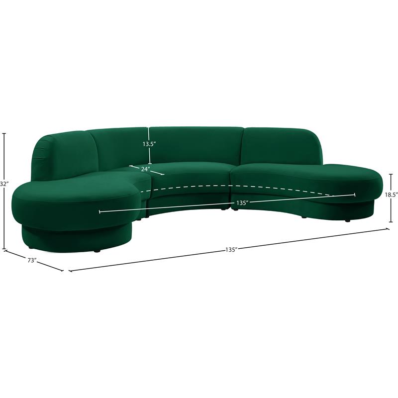 Maklaine 3pc Chic Shape Contemporary Velvet Sectional in Soft Green