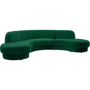 Maklaine 3pc Chic Shape Contemporary Velvet Sectional in Soft Green