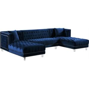Maklaine Contemporary 3pc Velvet Sectional in Navy