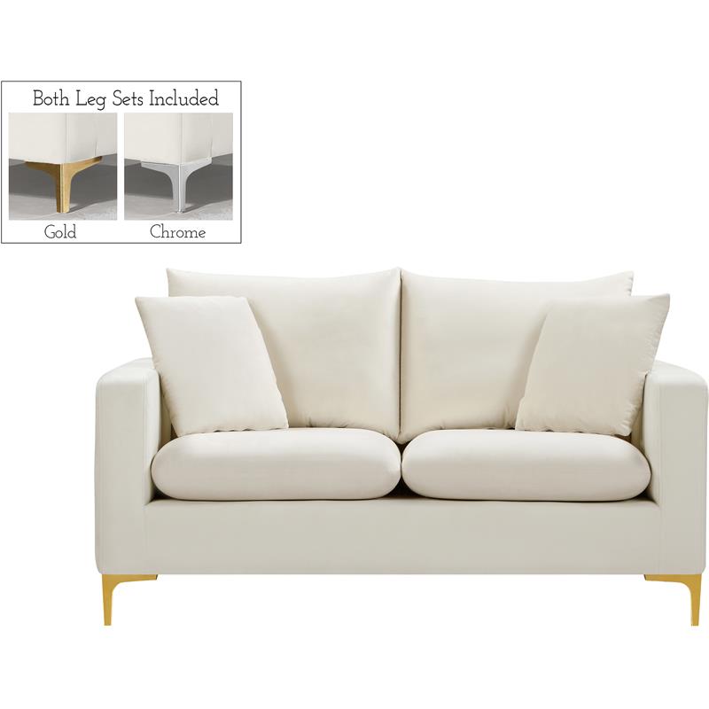 Maklaine Contemporary Upholstery Cream Velvet Loveseat