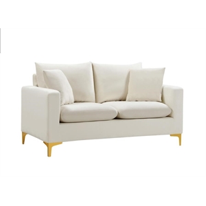 Maklaine Contemporary Upholstery Cream Velvet Loveseat