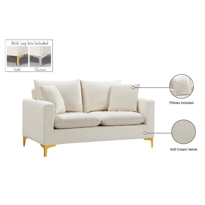 Maklaine Contemporary Upholstery Cream Velvet Loveseat