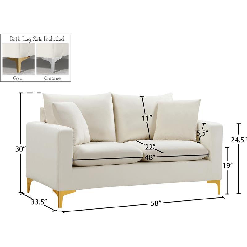 Maklaine Contemporary Upholstery Cream Velvet Loveseat