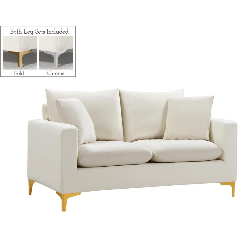 Maklaine Contemporary Upholstery Cream Velvet Loveseat