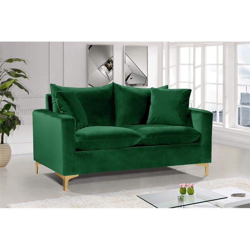 Maklaine Contemporary Velvet Loveseat in Green