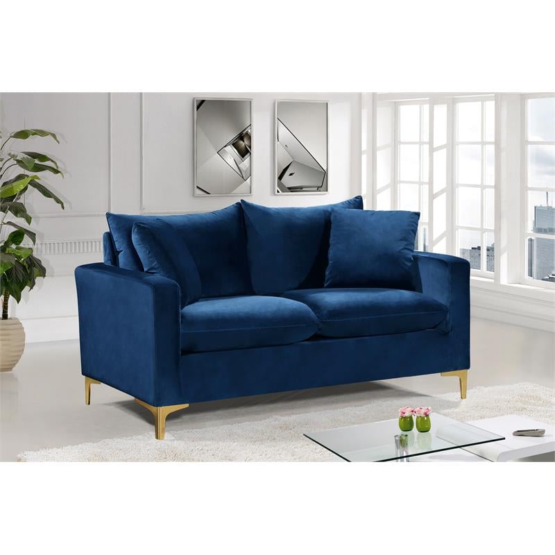 Maklaine Contemporary Velvet Loveseat in Navy