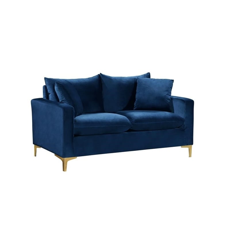Maklaine Contemporary Velvet Loveseat in Navy
