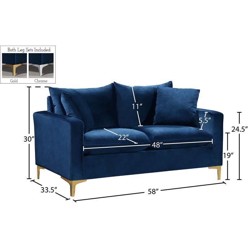 Maklaine Contemporary Velvet Loveseat in Navy