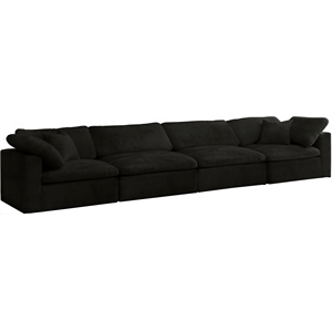 Maklaine Contemporary Black Velvet Modular 4 Piece Sofa