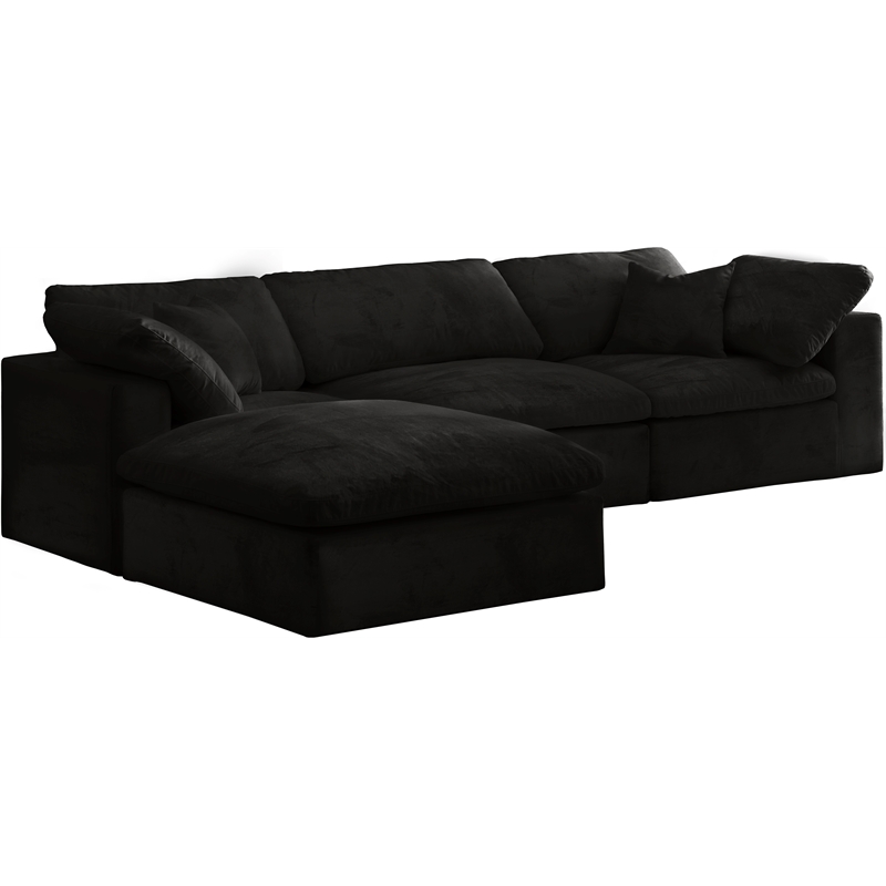 Maklaine Contemporary Soft Velvet Modular Sectional in Black