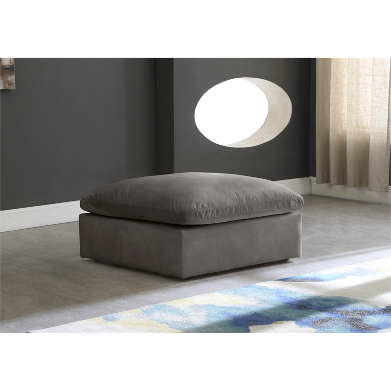 Maklaine Contemporary Velvet Modular Ottoman with Fiber Filled Cushions in Gray