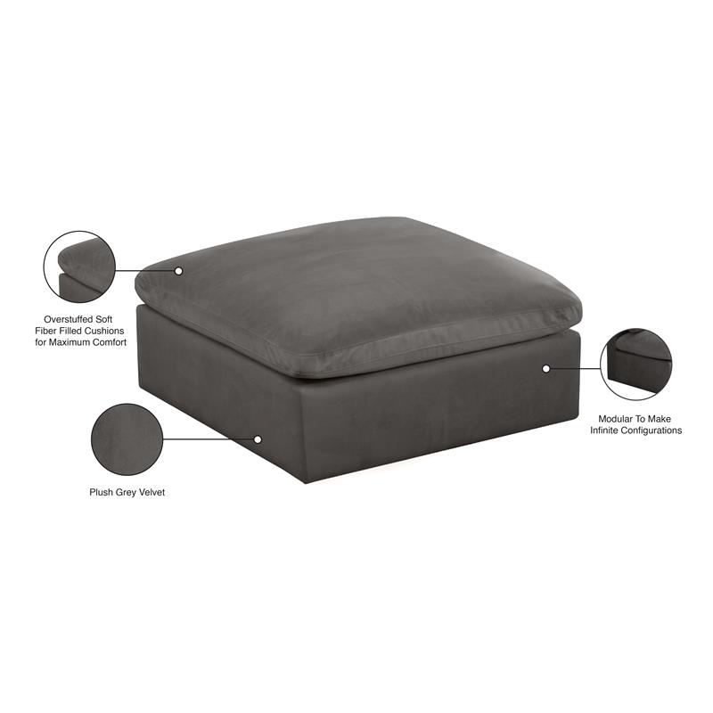 Maklaine Contemporary Velvet Modular Ottoman with Fiber Filled Cushions in Gray