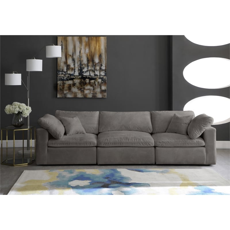 Maklaine Contemporary Gray Velvet Modular 3 Piece Sofa