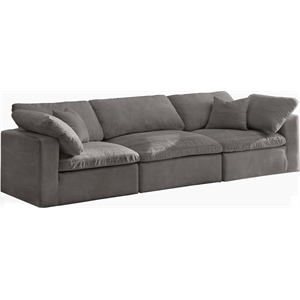 Maklaine Contemporary Gray Velvet Modular 3 Piece Sofa